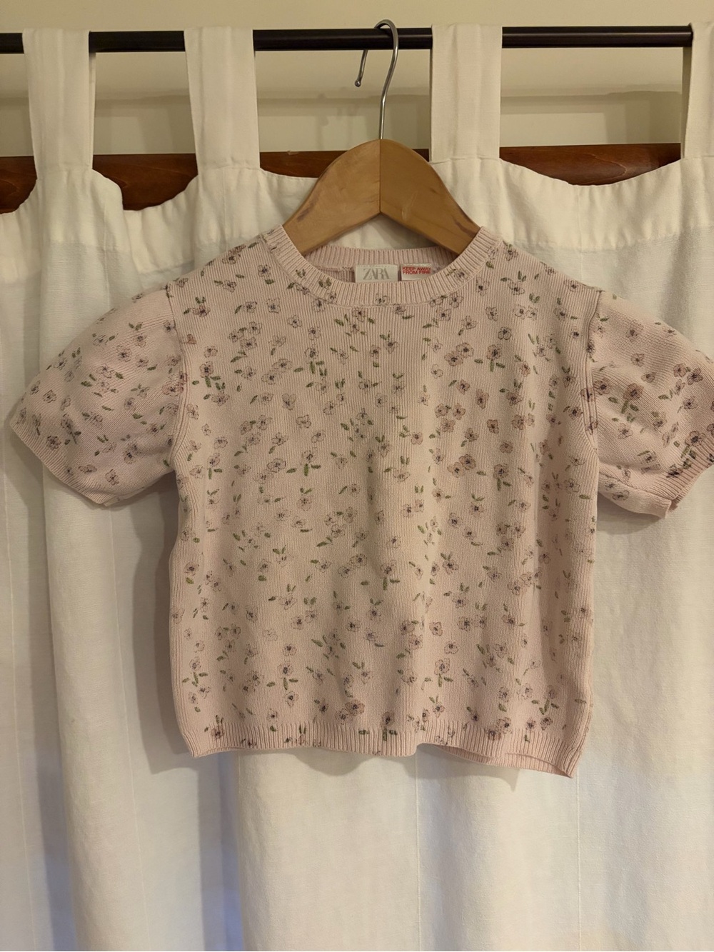 ZARA Light Pink Floral Knit Sweater Top